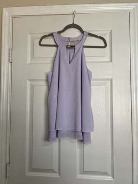 Gianni Bini Lavender Halter Neck Sleeveless Blouse with Metal Bar Detail